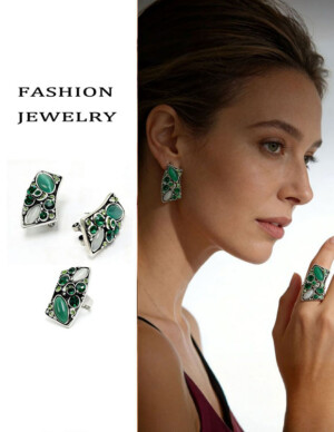 Набор украшений с цветными вставками ER-1870-s-green