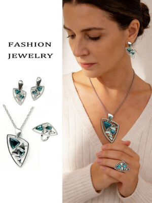 Набор цветных стильных украшений ERP-0026-s-blue