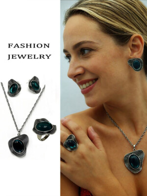 Комплект стильной бижутерии ERP-0042-s-darkblue