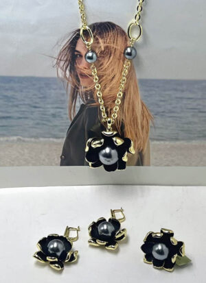 Комплект стильных украшений с жемчугом ERP-0086-g-perlblack