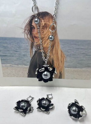 Набор бижутерии с вставкой под черный жемчуг RP-0086-s-perlblack