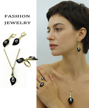 Комплект стильных украшений с жемчугом ERP-0100-g-perlblack