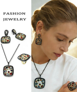 Набор бижутерии с цветными вставками ERP-0102-bs-redblue