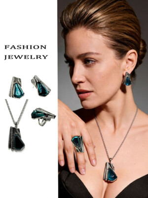 Набор стильных цветных украшений ERP-0104-s-blue