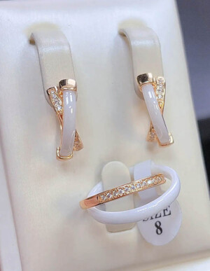 Набор позолоченной бижутерии с керамикой CKR-185-gold-white