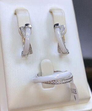 Комплект бижутерии с белой керамикой CKR-185-s-white