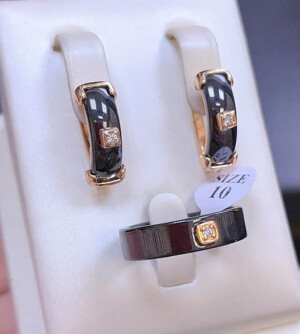 Комплект украшений с черной керамикой и фианитами CKR-186-g-black