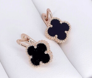 Серьги позолоченные с черной керамикой E-4891-g-black