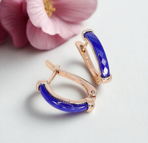 Серьги позолоченные с керамикой E-6545-g-blue
