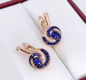 Серьги позолоченные с цветными фианитами E-6701