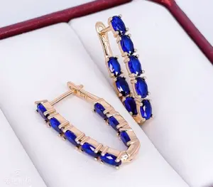 Серьги позолоченные с цветными фианитами E-6702