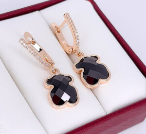 Серьги c черной керамикой и фианитами E-6728-g-black