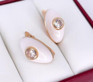Серьги позолоченные с белой керамикой E-6730-g-white