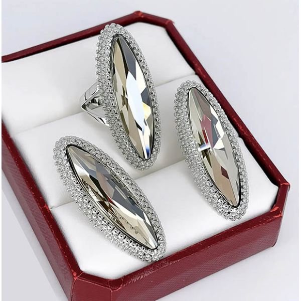 Набор посеребренных украшений с фианитами ER-1875-s-grey