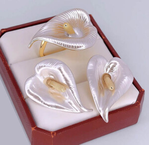 Комплект стильных украшений с эмалью ER-1876-g-white