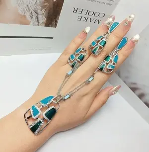 Набор стильных украшений с цветной эмалью ERP-0108-s-bluegreen