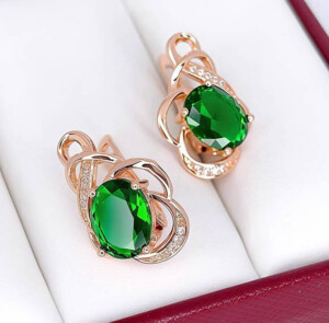 Серьги фианитовые с позолотой E-5981-g-green