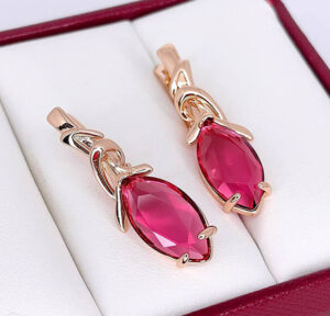 Серьги с цветными фианитами E-5983-g-red