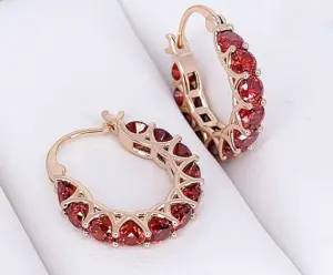 Серьги фианитовые с позолотой  E-6170-g-red