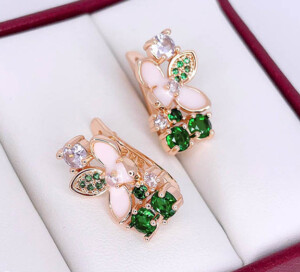 Серьги цветные с фианитами и эмалью E-6707-g-green