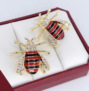 Серьги позолоченные с цветной эмалью E-6735-g-red