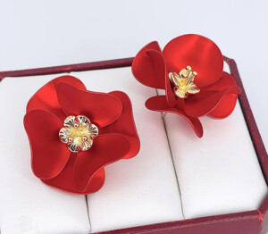 Серьги цветные с позолотой и эмалью E-6736-g-red