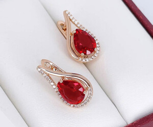 Серьги позолоченные с фианитами E-6739-g-red