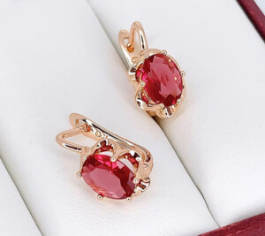 Серьги с цветными фианитами E-6740-g-red
