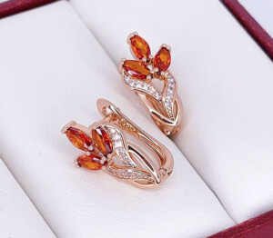 Серьги фианитовые с позолотой E-6741-g-red