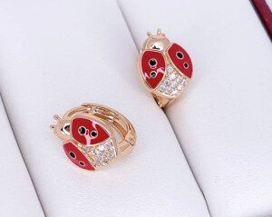 Серьги детские с фианитами и эмалью E-6744-g-red