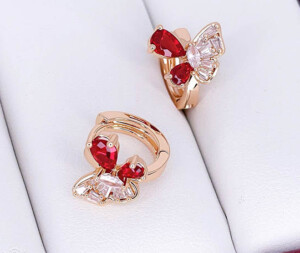 Серьги позолоченные с цветными фианитами E-6745-g-red