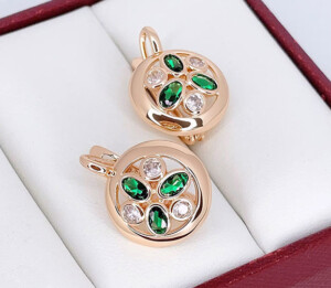Серьги фианитовые с позолотой E-6757-g-green
