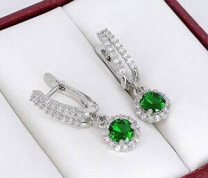 Серьги с цветными фианитами E-6759-s-green