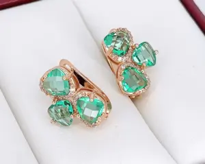 Серьги позолоченные с фианитами E-6763-g-green