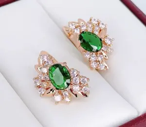 Серьги фианитовые с позолотой E-6764-g-green