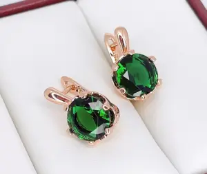 Серьги позолоченные с цветными фианитами E-6765-g-green