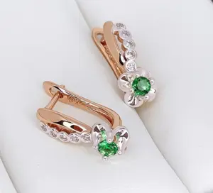Серьги с фианитами E-6766-gs-green