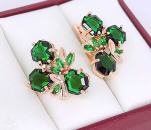 Серьги позолоченные с фианитами E-6767-g-green