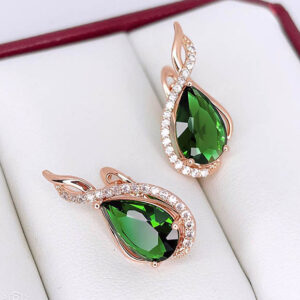 Серьги позолоченные с цветными фианитами E-6768-g-green