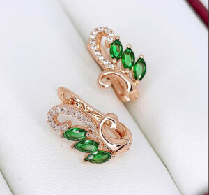 Серьги позолоченные фианитовые E-6769-g-green