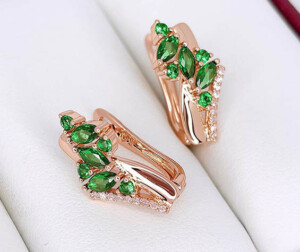 Серьги позолоченные с фианитами E-6770-g-green