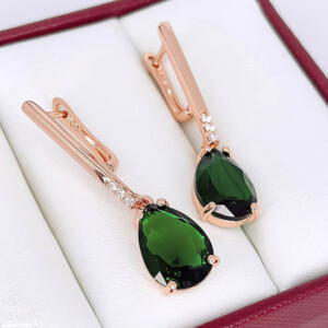 Серьги позолоченные с фианитами E-6771-g-green