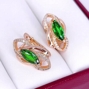 Серьги с цветными фианитами E-6772-g-green