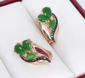 Серьги фианитовые позолоченные E-6776-gbs-green