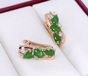 Серьги позолоченные с фианитами E-6777-g-green