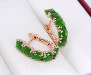 Серьги цветные фианитовые с позолотой E-6778-g-green