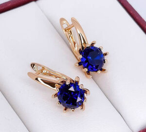 Серьги позолоченные с фианитами E-6297-g-dblue
