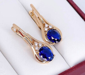 Серьги фианитовые с позолотой E-6298-g-dblue