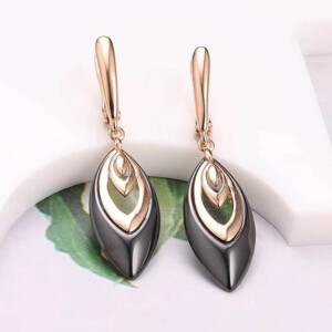 Серьги позолоченные с черной керамикой E-6779-g-black
