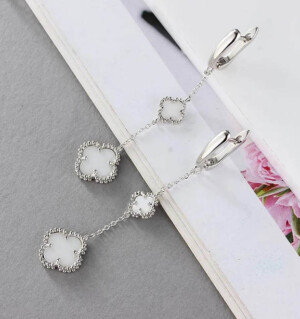 Серьги длинные родированные с керамикой E-6781-s-white